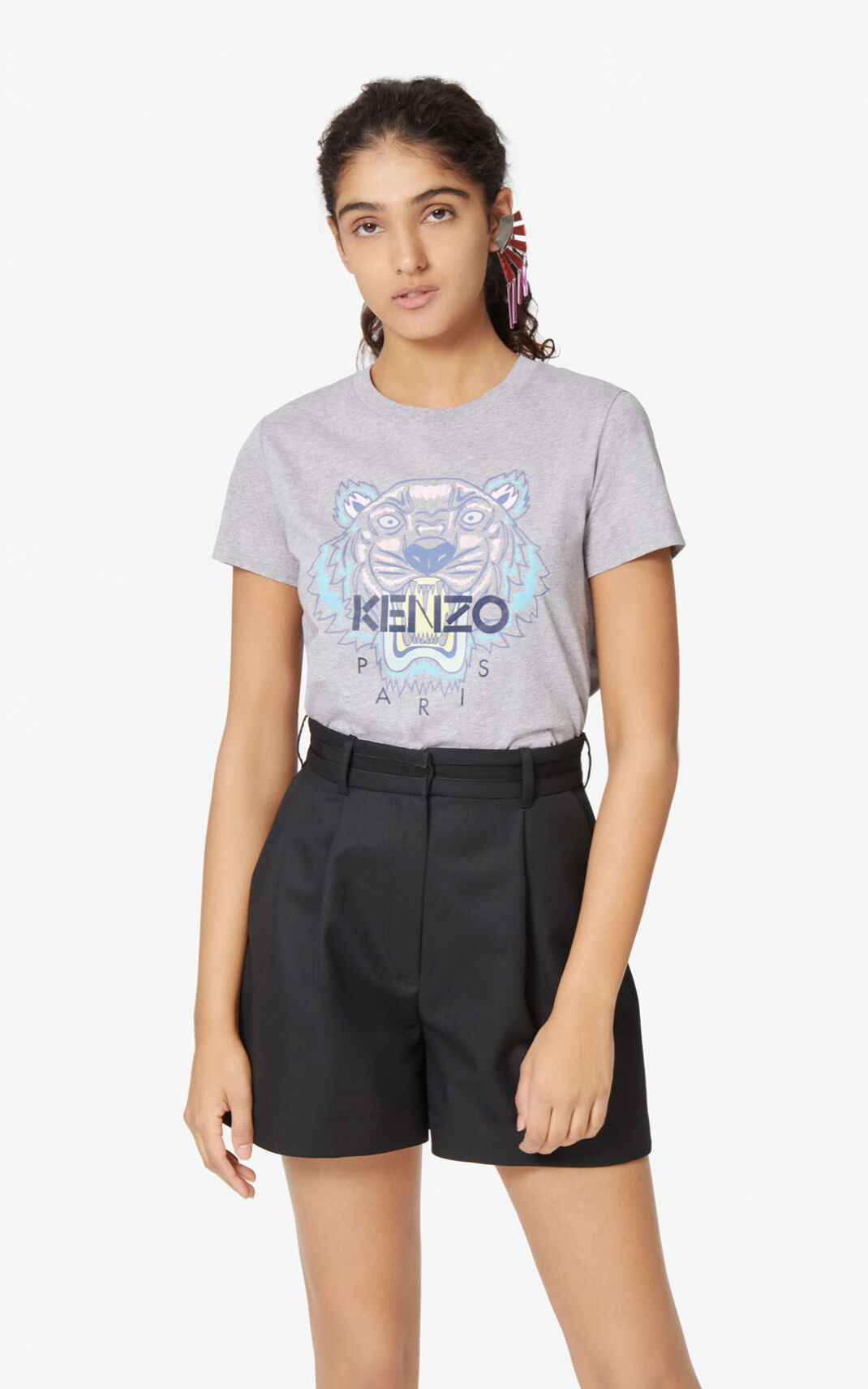 T Shirt Kenzo Tiger Femme Grise | LIDM-57089